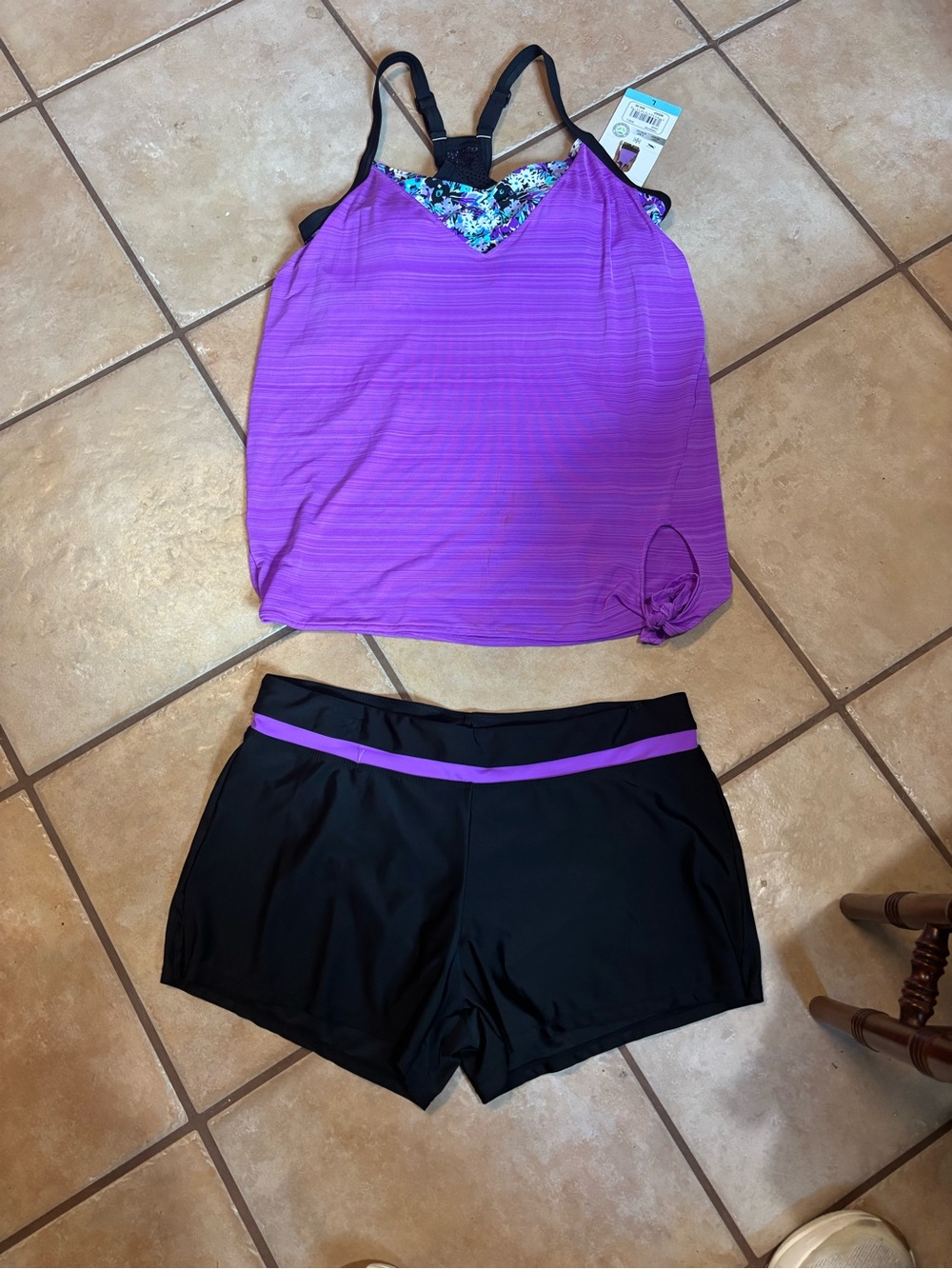 ZeroXposur Purple Tankini Top with Black Swim Shorts
